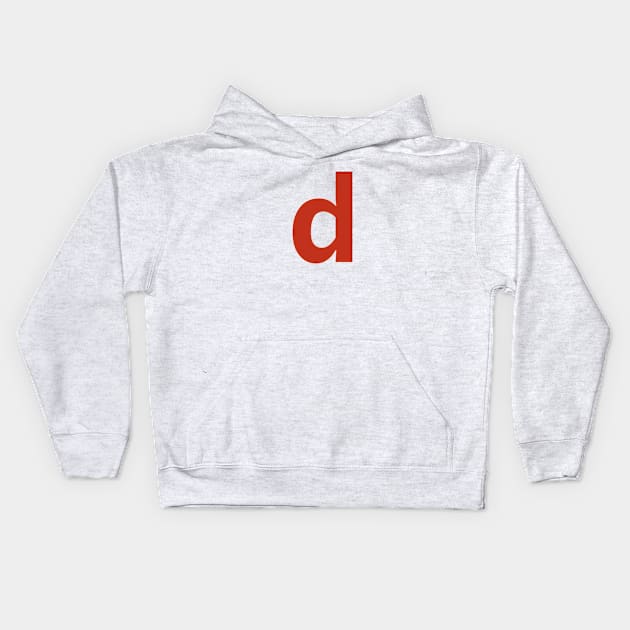 Letter d in Red Text Minimal Typography Kids Hoodie by ellenhenryart